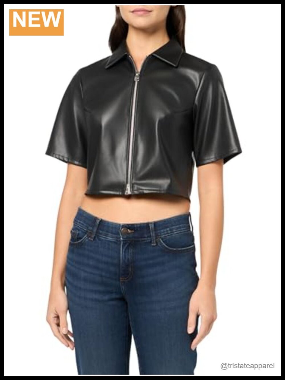 HUGO Faux Leather Zipper Button Down Shirt Women Regular Fit Long Sleeve
